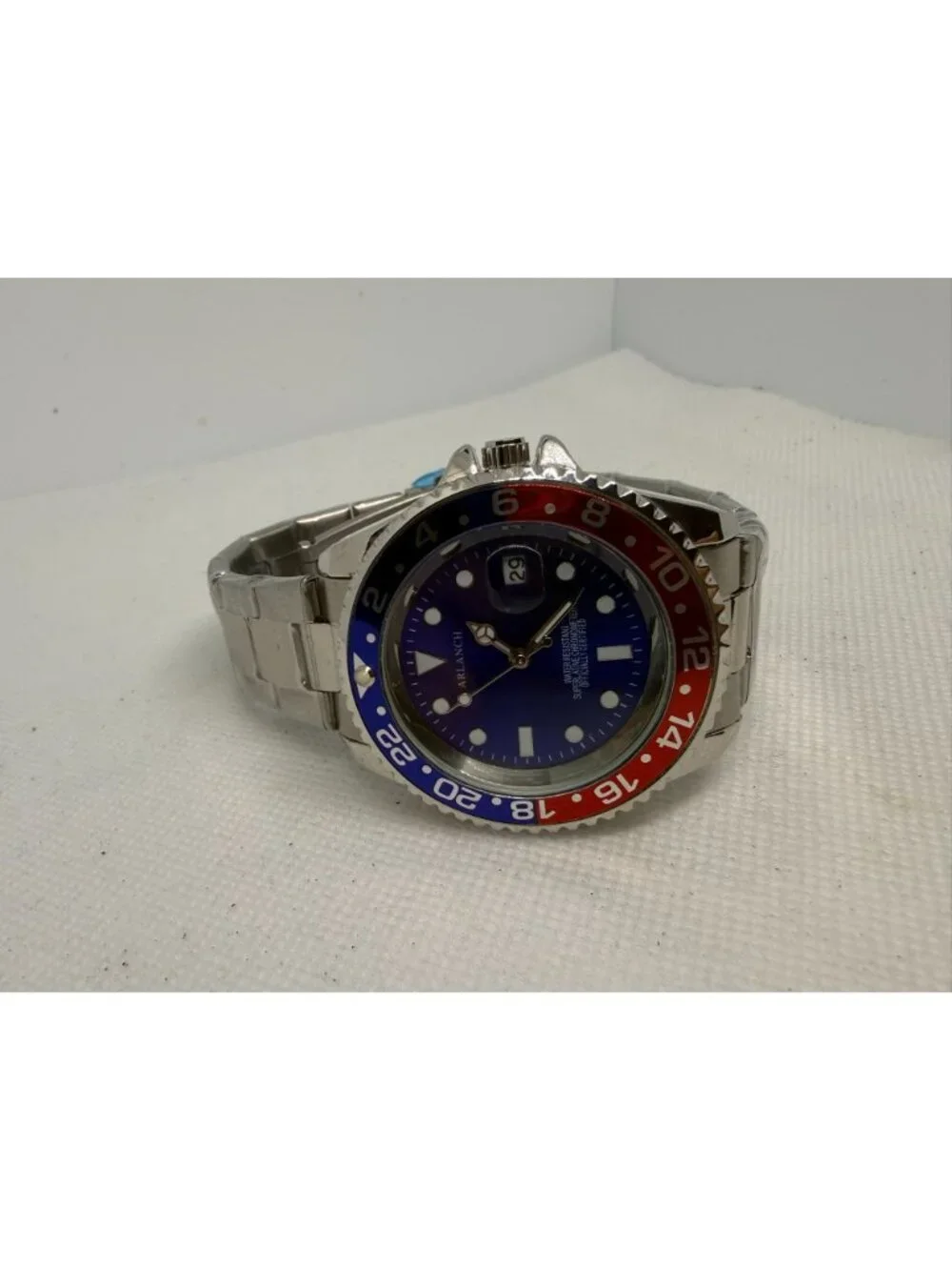 Arlanch Men's 40mm Blue Dial Red Blue Pepsi Bezel Rotating Diver Quartz Watch